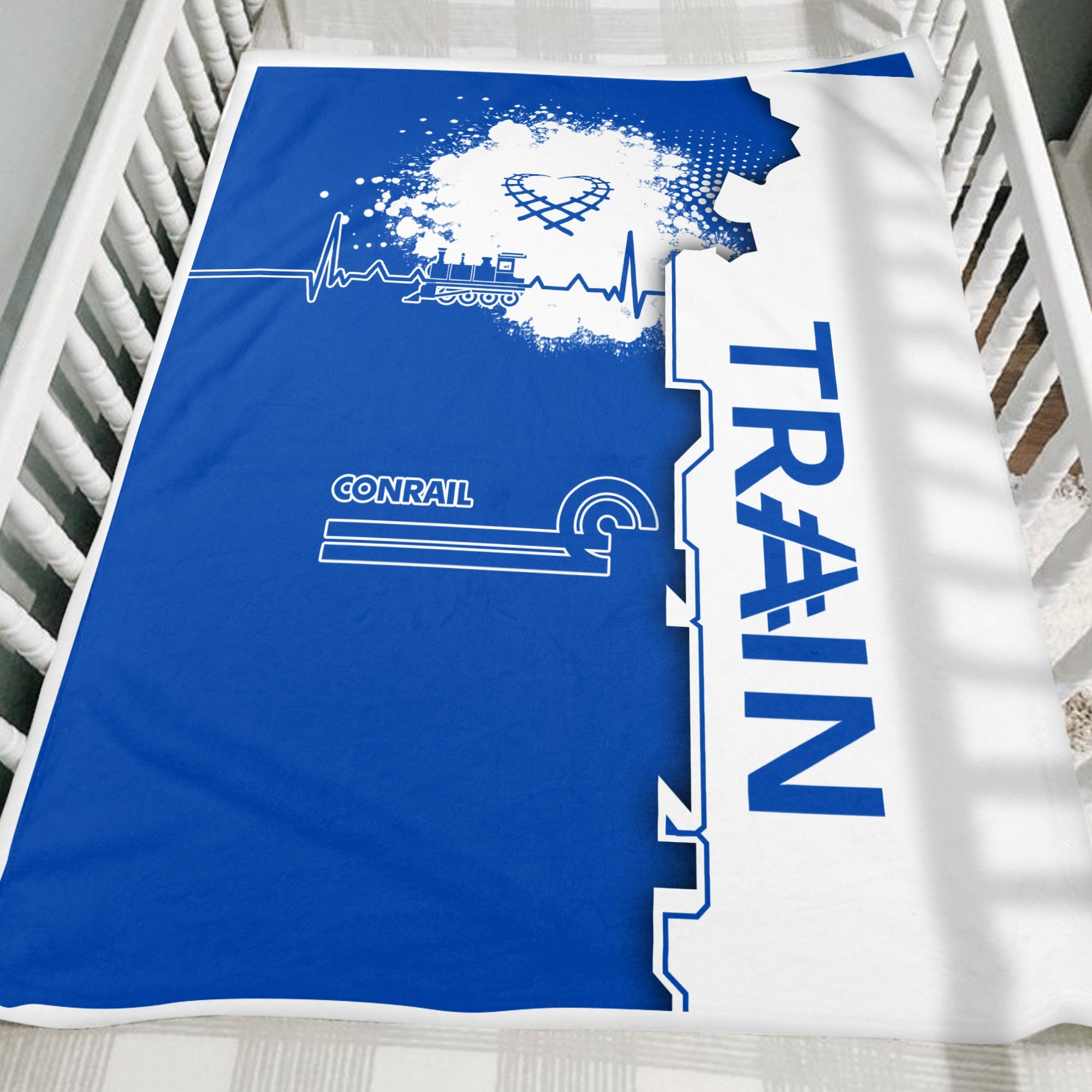 Railspirit Conrail Railroad Blanket Engine Heartbeat and Track Love Style Blanket Gift Idea For Train Lovers