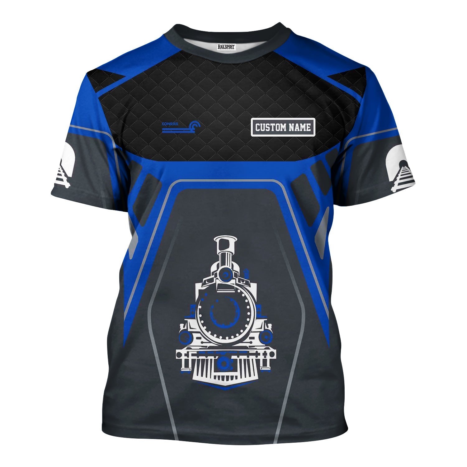 Railspirit Personalized Conrail Railroad T-Shirt Steam Locomotive Engine Graphic Train Shirt All Over Print