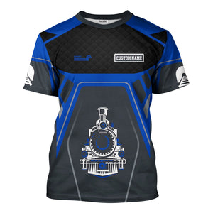 Railspirit Personalized Conrail Railroad T-Shirt Steam Locomotive Engine Graphic Train Shirt All Over Print