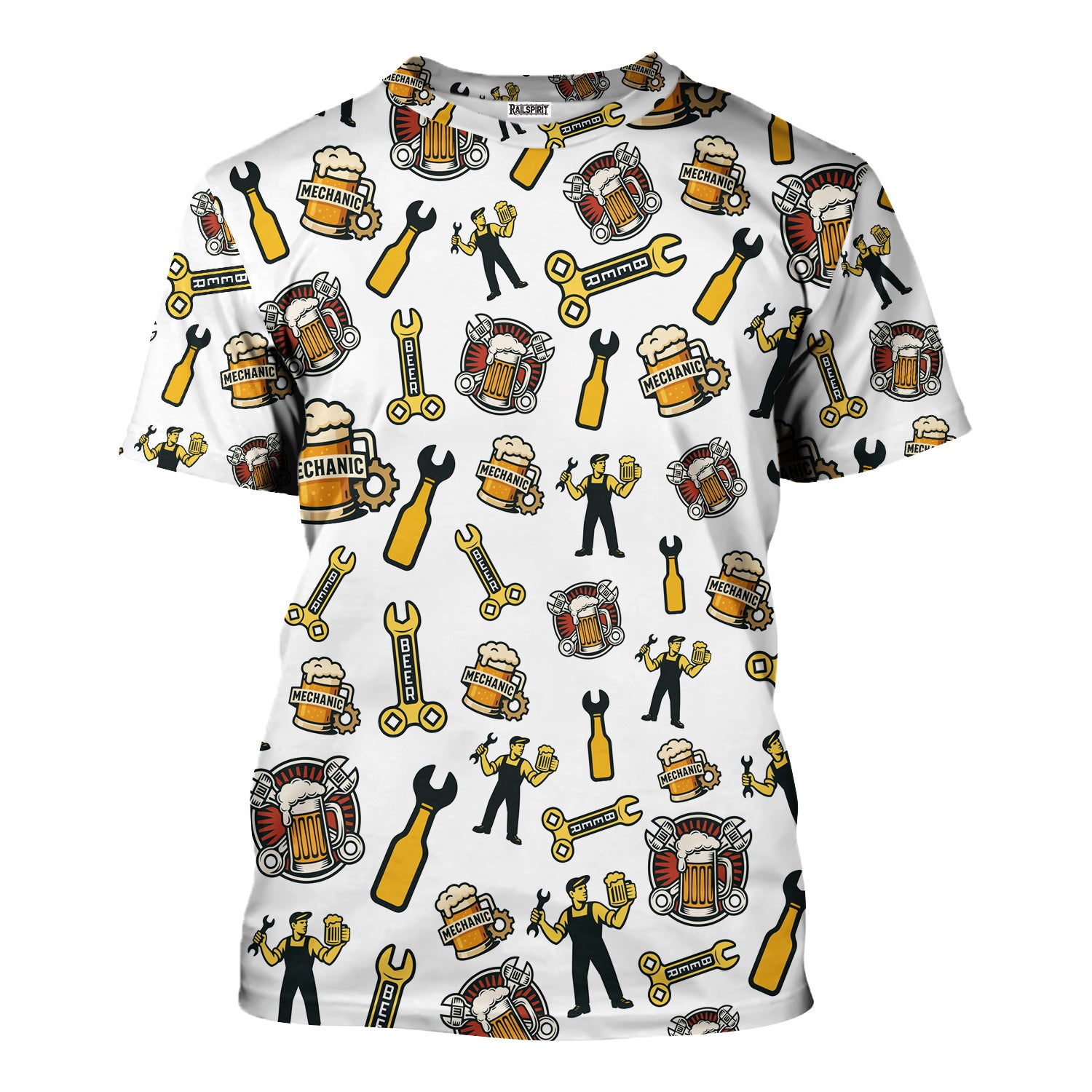 Mechanic T-Shirt Beer and Wrench Funny Pattern Design Shirt Mechanic Gift For Men