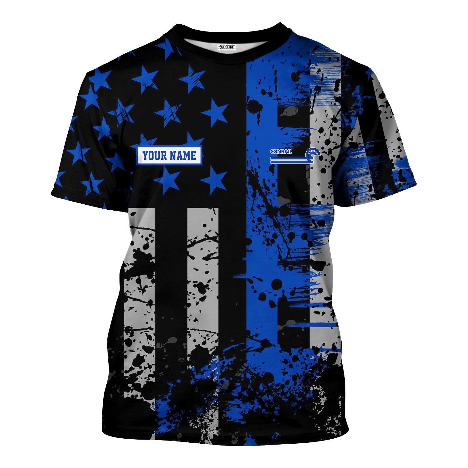 Railspirit Personalized Conrail Railroad T-Shirt Artistic Paint American Flag Style Train Shirt