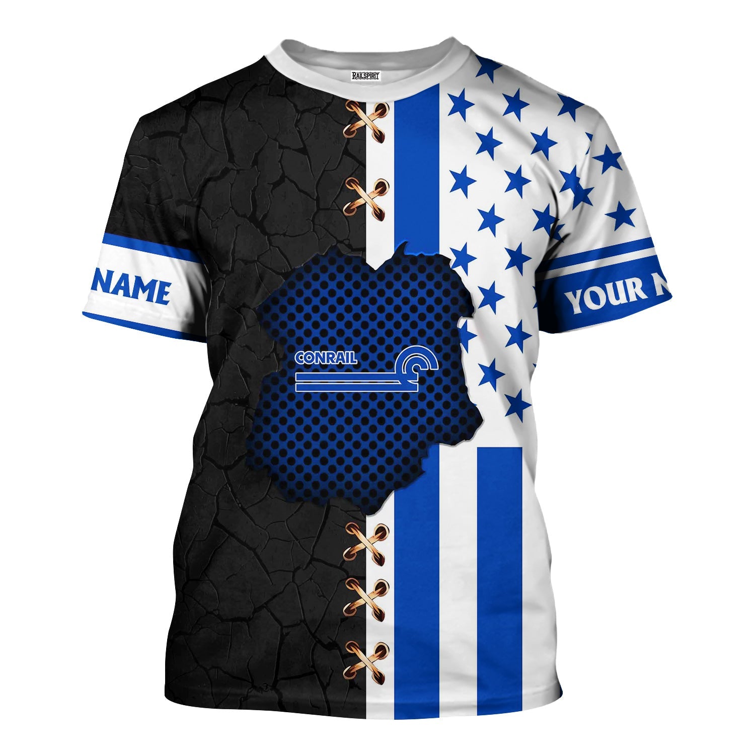 Railspirit Personalized Conrail Railroad T-Shirt American Flag with Crack Effect Train Shirt