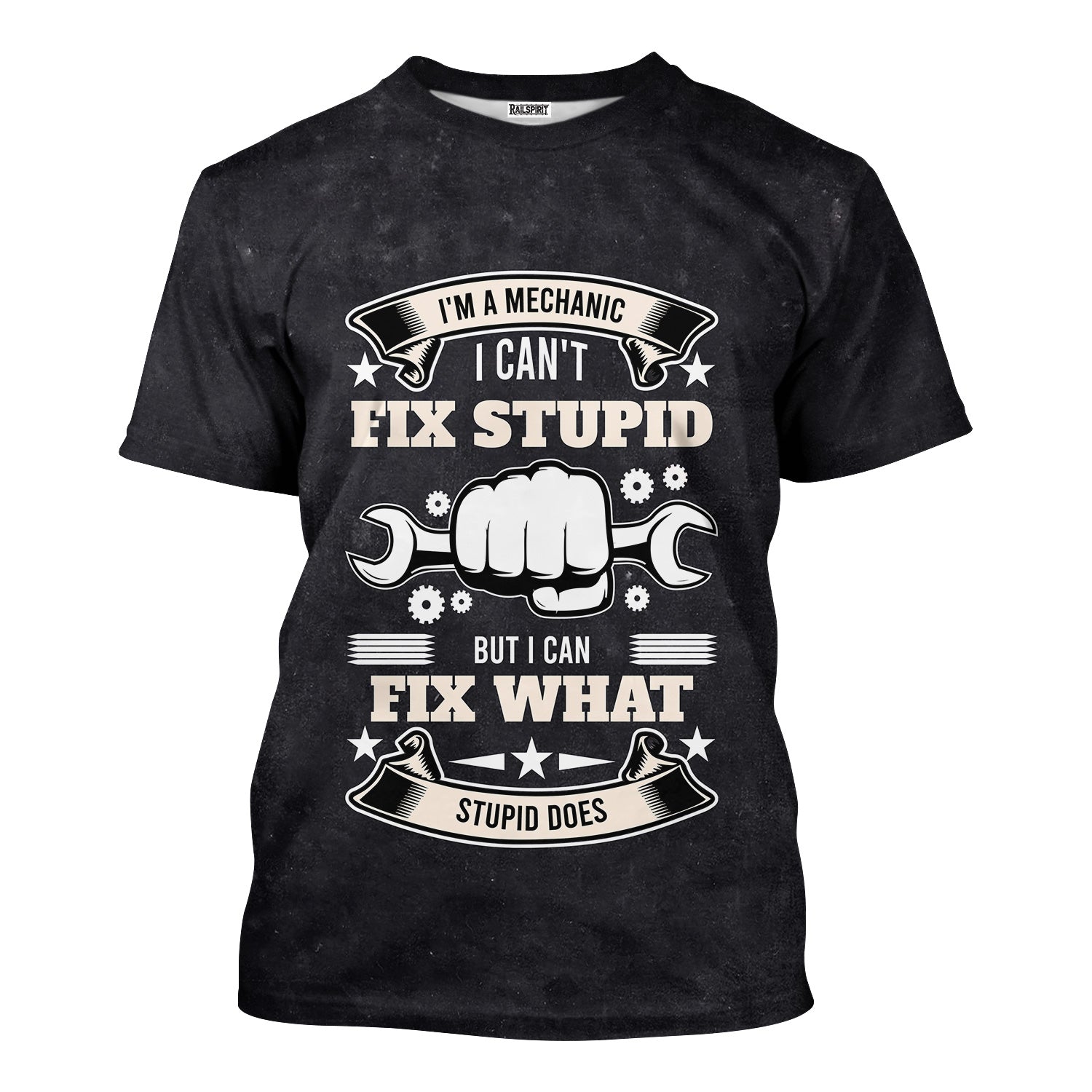 Vintage Mechanic Unisex I'm A Mechanic I Can't Fix Stupid Black Shirt All Over Print