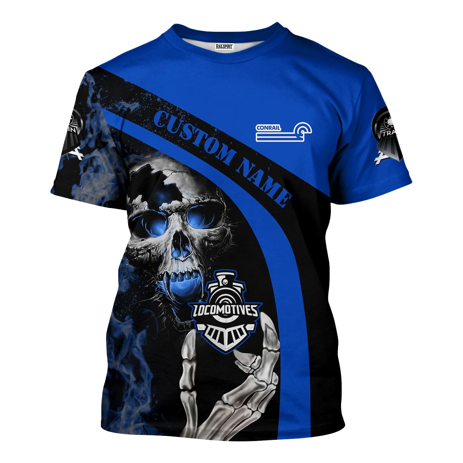 Railspirit Personalized Conrail Railroad T-Shirt Flame Skull Design Train Shirt for Locomotive Fans