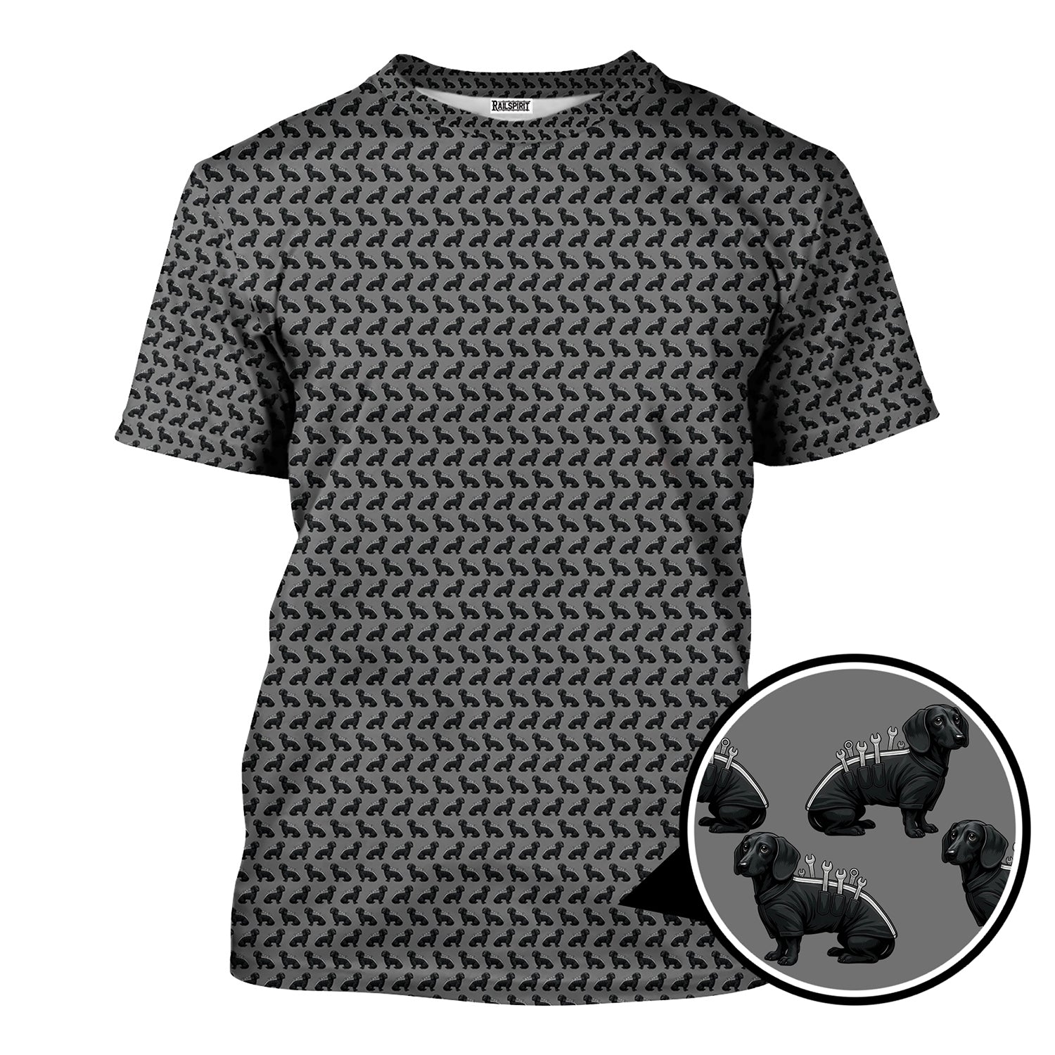 Funny Dog Mechanic Shirt, Dachshund and Wrench Pattern Printed Shirt Presents For Mechanics