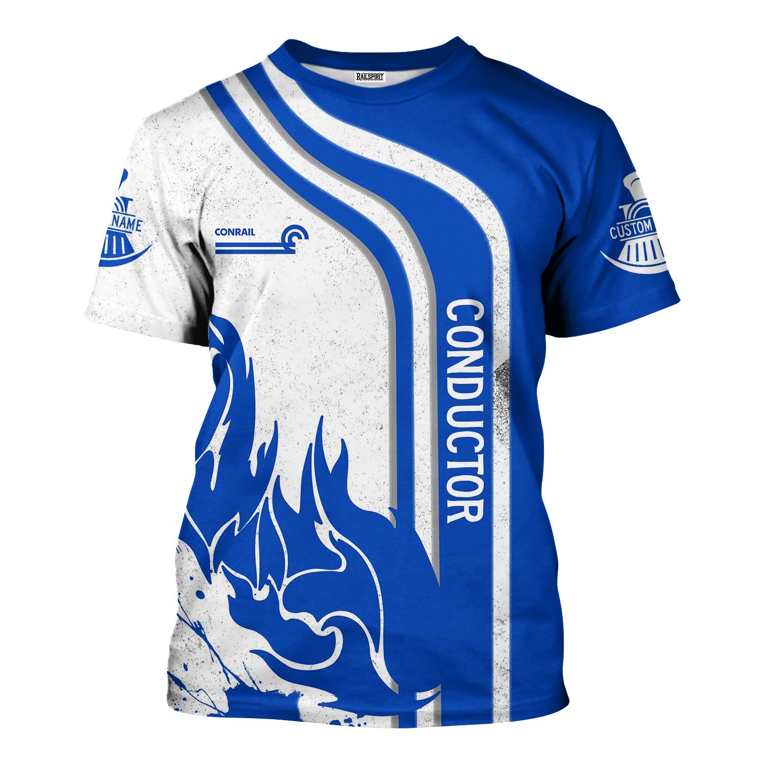 Railspirit Personalized Conrail Railroad T-Shirt Flame Design with Custom Job Position Train Shirt