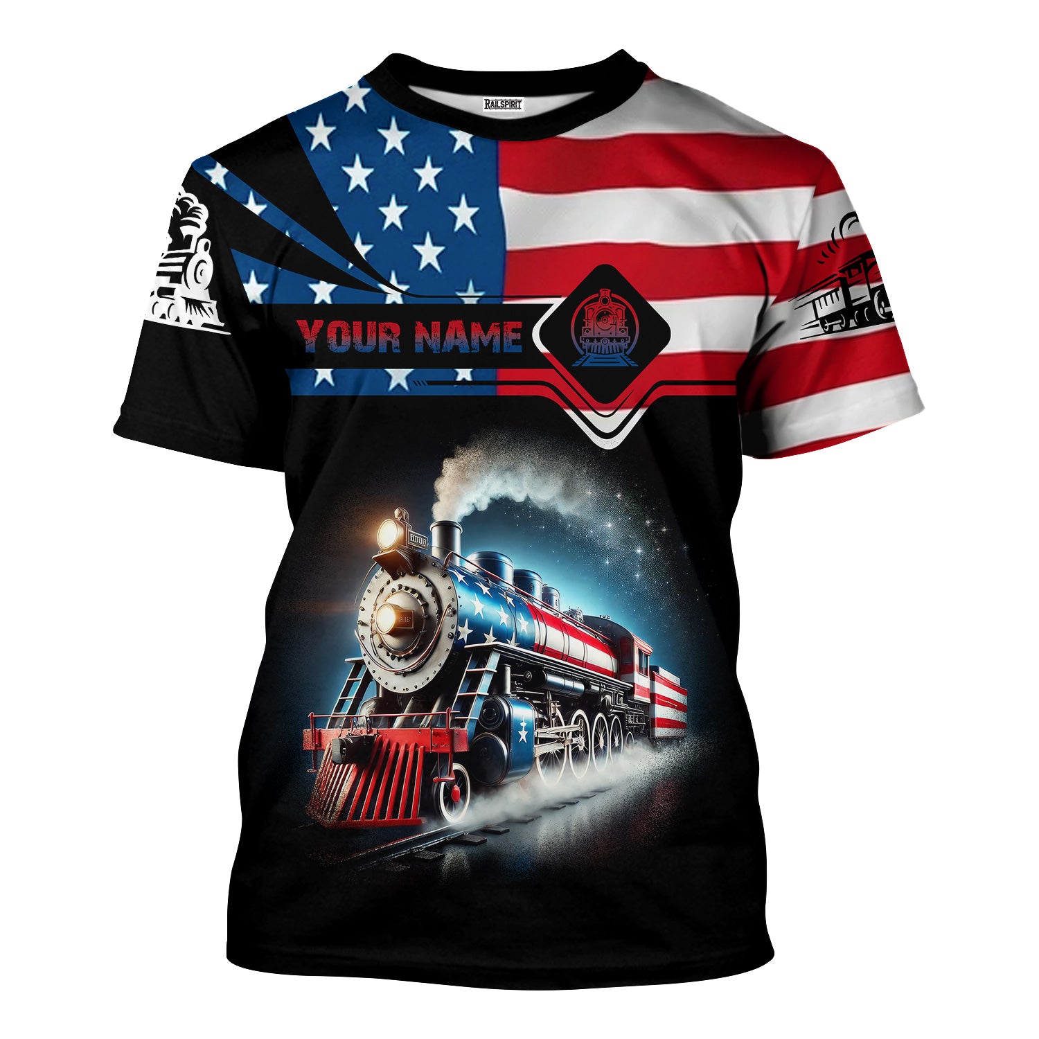 Railspirit Personalized American Steam Train T-Shirt, Vintage Railroad Pride Hoodie For Railfan