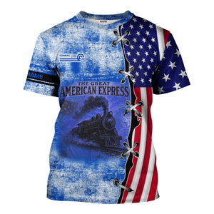 Railspirit Personalized Conrail Railroad T-Shirt Retro American Express Train With USA Flag Shirt