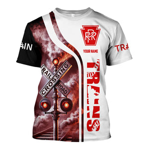 Railspirit Custom Name Pennsylvania Railroad T Shirt Railroad Crossing Sign Train Shirt All Over Print