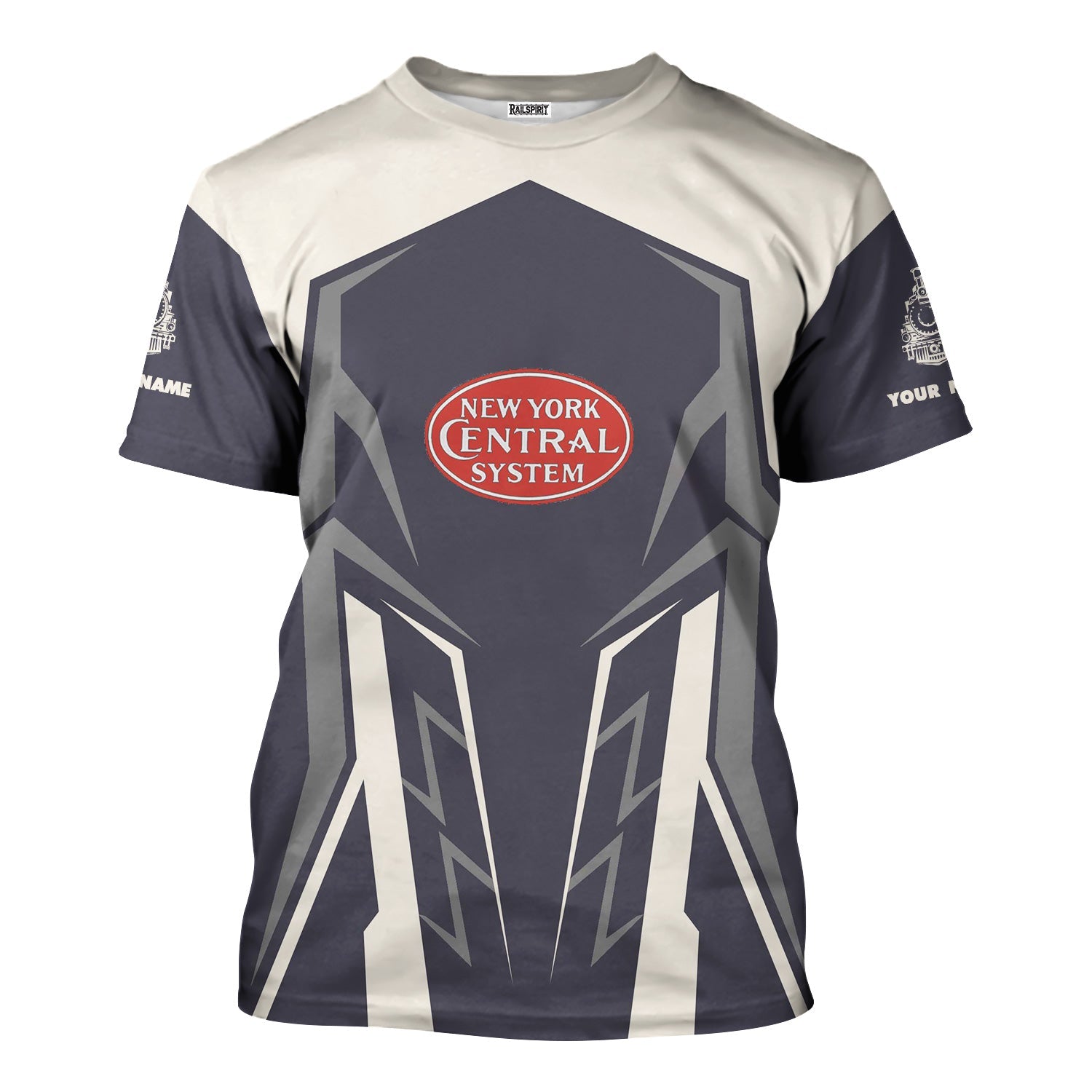 Railspirit Personalized New York Central Railroad T-Shirt Futuristic Design with Custom Job Train Shirt