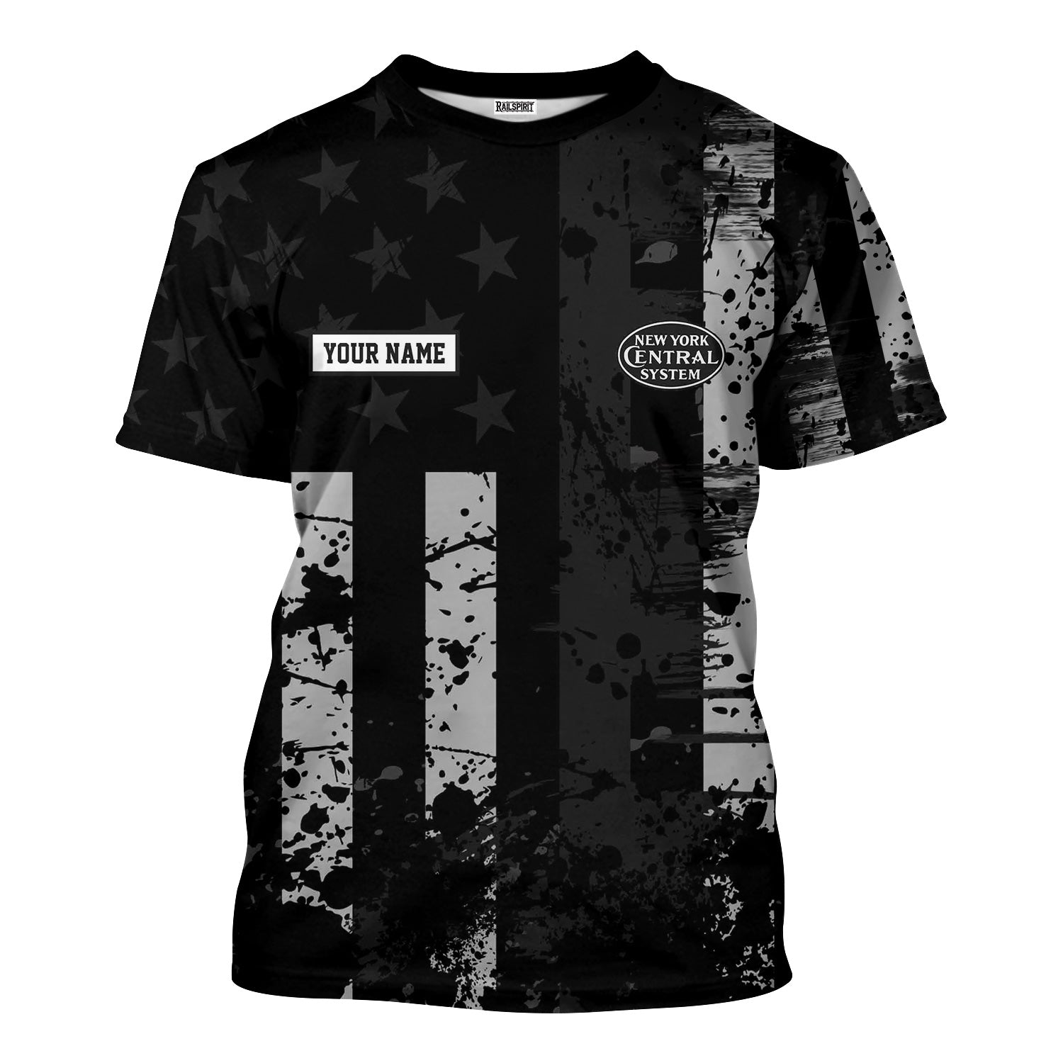Railspirit Personalized New York Central Railroad T-Shirt Artistic Paint American Flag Style Train Shirt