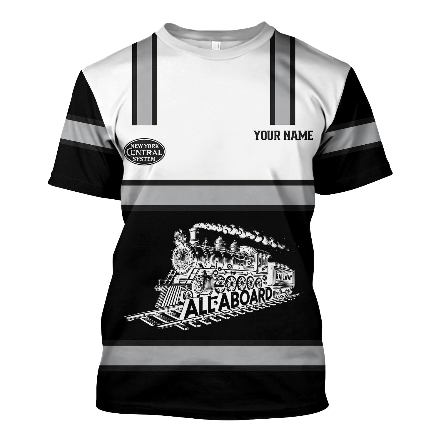 Railspirit Custom Name New York Central Railroad T Shirt Eat Train Sleep Repeat Printed Train Shirt