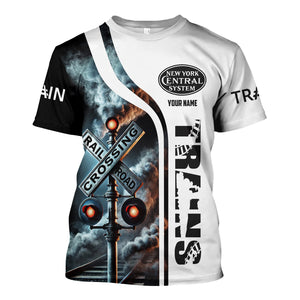 Railspirit Custom Name New York Central Railroad T Shirt Railroad Crossing Sign Train Shirt All Over Print