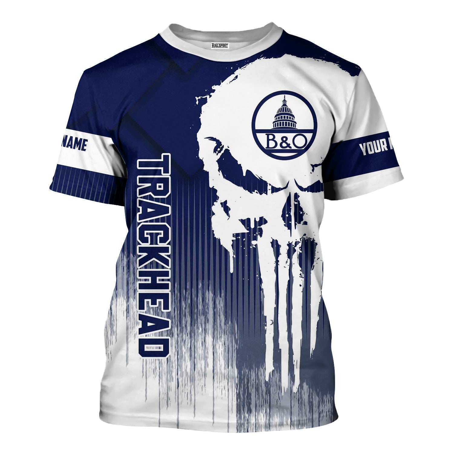 Railspirit Personalized Baltimore and Ohio Railroad T-Shirt Skull Design with Custom Job B&O Train Shirt for Trackhead Crew