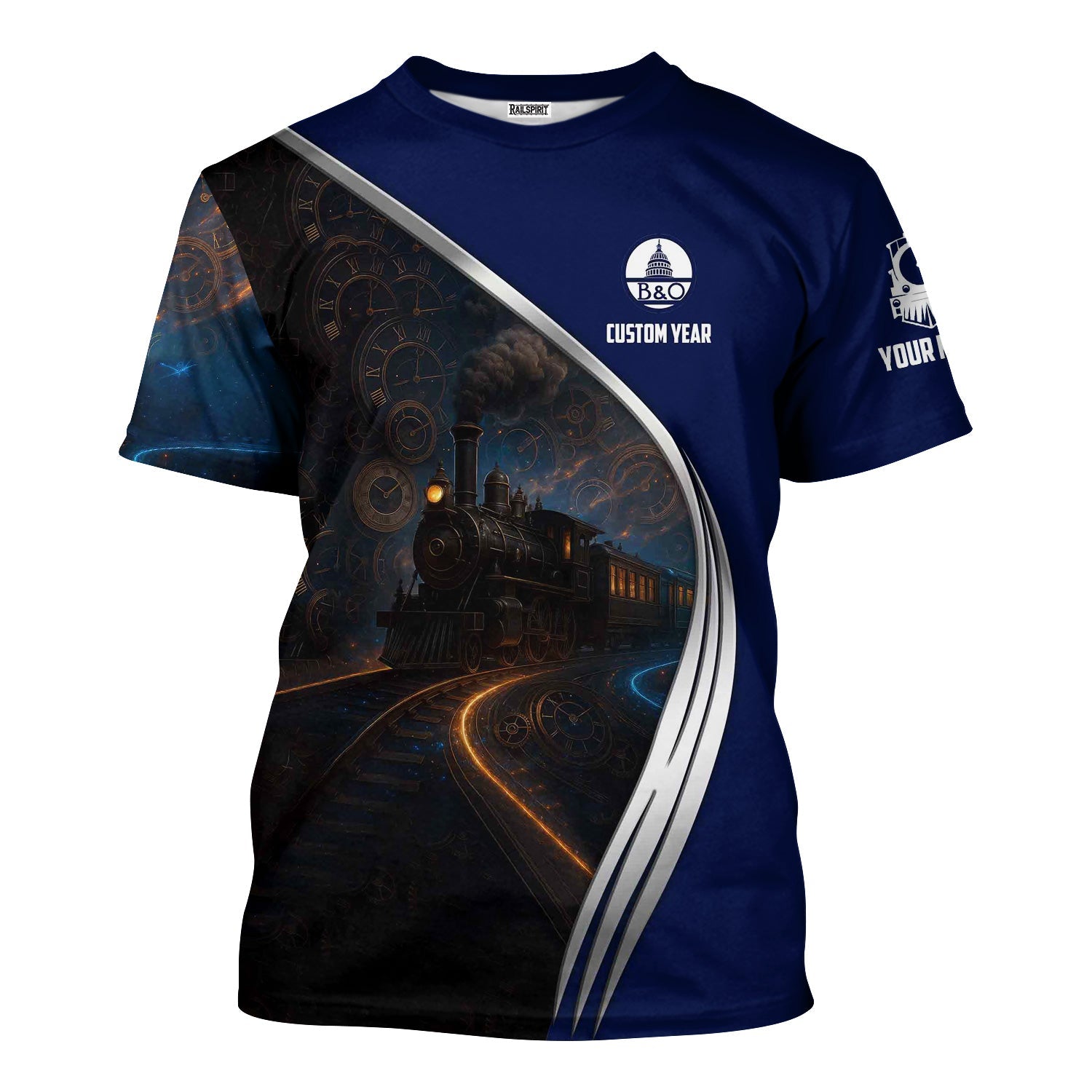 Railspirit Personalized Baltimore and Ohio Railroad T-Shirt Steampunk Locomotive with Custom Year B&O Train Shirt