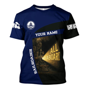 Railspirit Personalized Baltimore and Ohio Railroad T-Shirt All Aboard Steam Train Movie Projector Style B&O Shirt