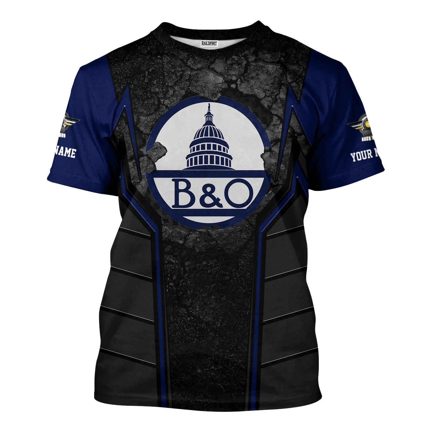 Railspirit Personalized Baltimore and Ohio Railroad T-Shirt Cracked Metal Design B&O Train Shirt for Rail Enthusiasts