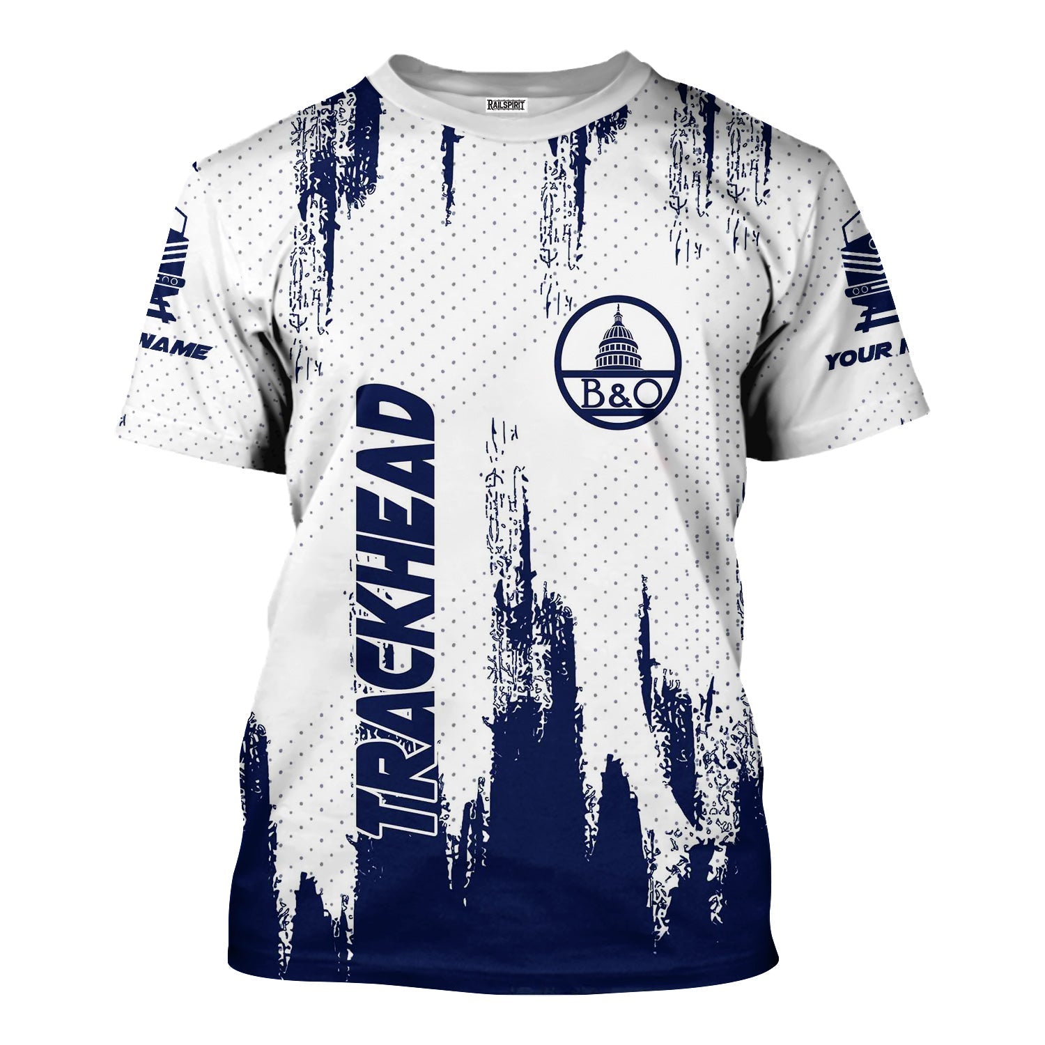 Railspirit Personalized Baltimore and Ohio Railroad T-Shirt Paint Impact Design B&O Train Shirt for Trackhead