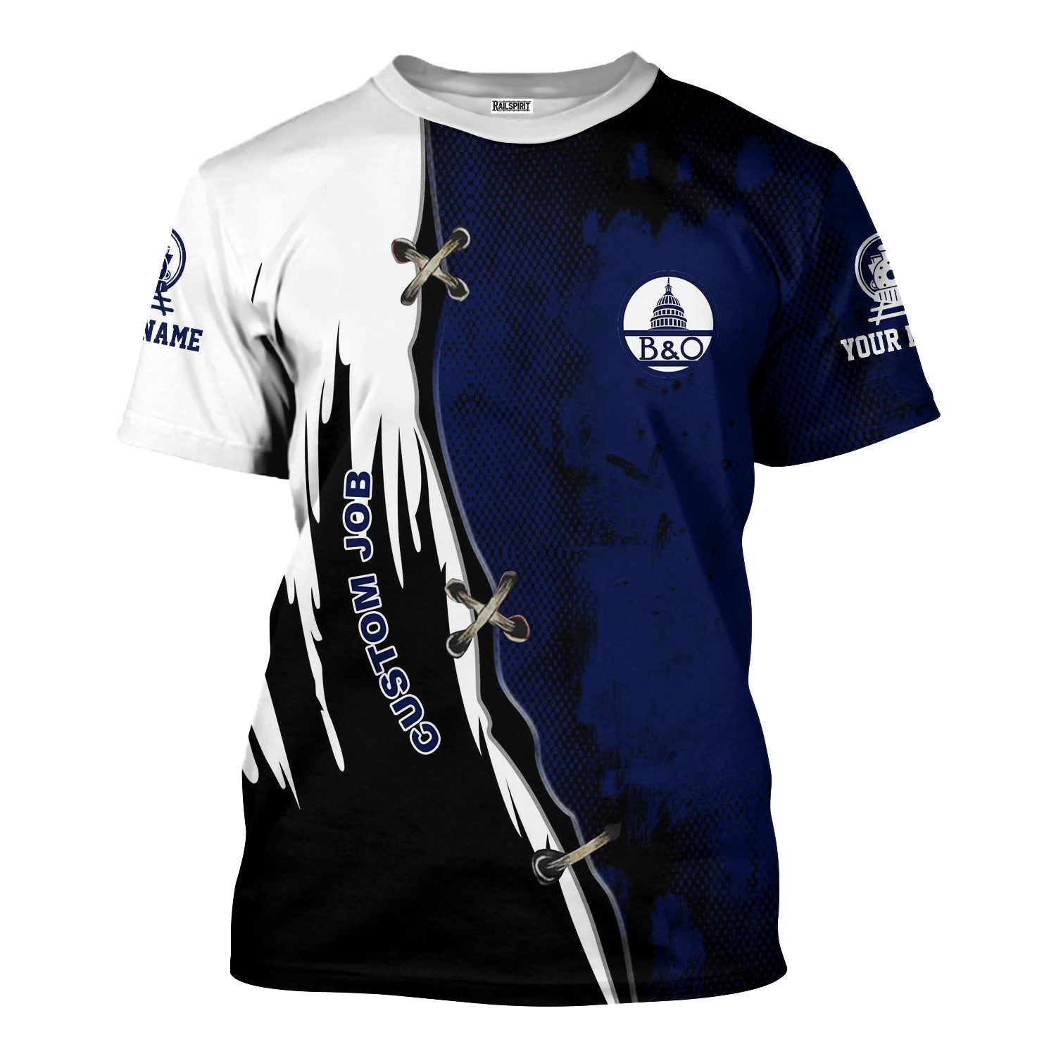 Railspirit Personalized Baltimore and Ohio Railroad T-Shirt Retro Stitches Design with Custom Position B&O Train Shirt