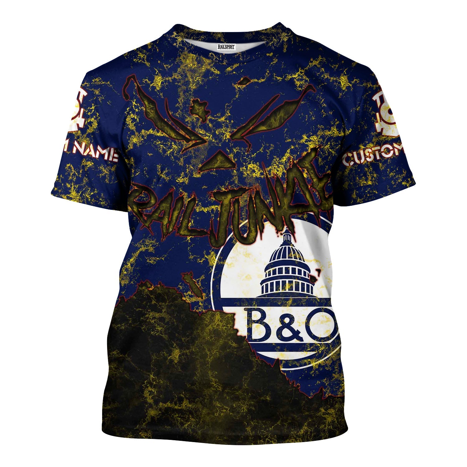 Railspirit Personalized Baltimore and Ohio Railroad T-Shirt Torn Graphic Style B&O Train Shirt For Rail Junkie