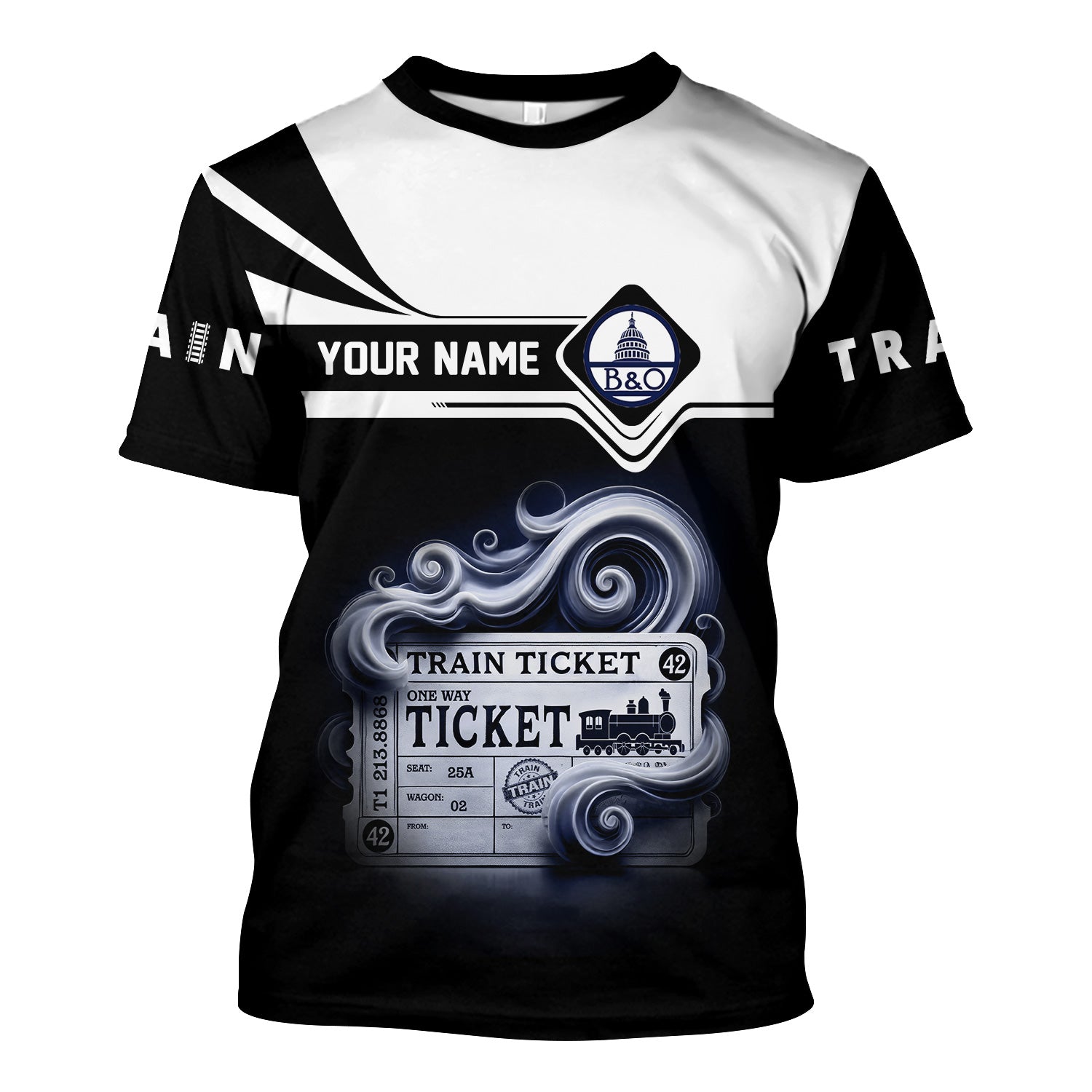 Railspirit Personalized Baltimore and Ohio Railroad T Shirt Train Ticket American Locomotive Printed Train
