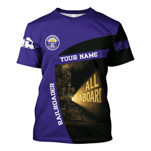 Railspirit Personalized Southern Pacific Railroad T-Shirt All Aboard Steam Train Movie Projector Style Shirt