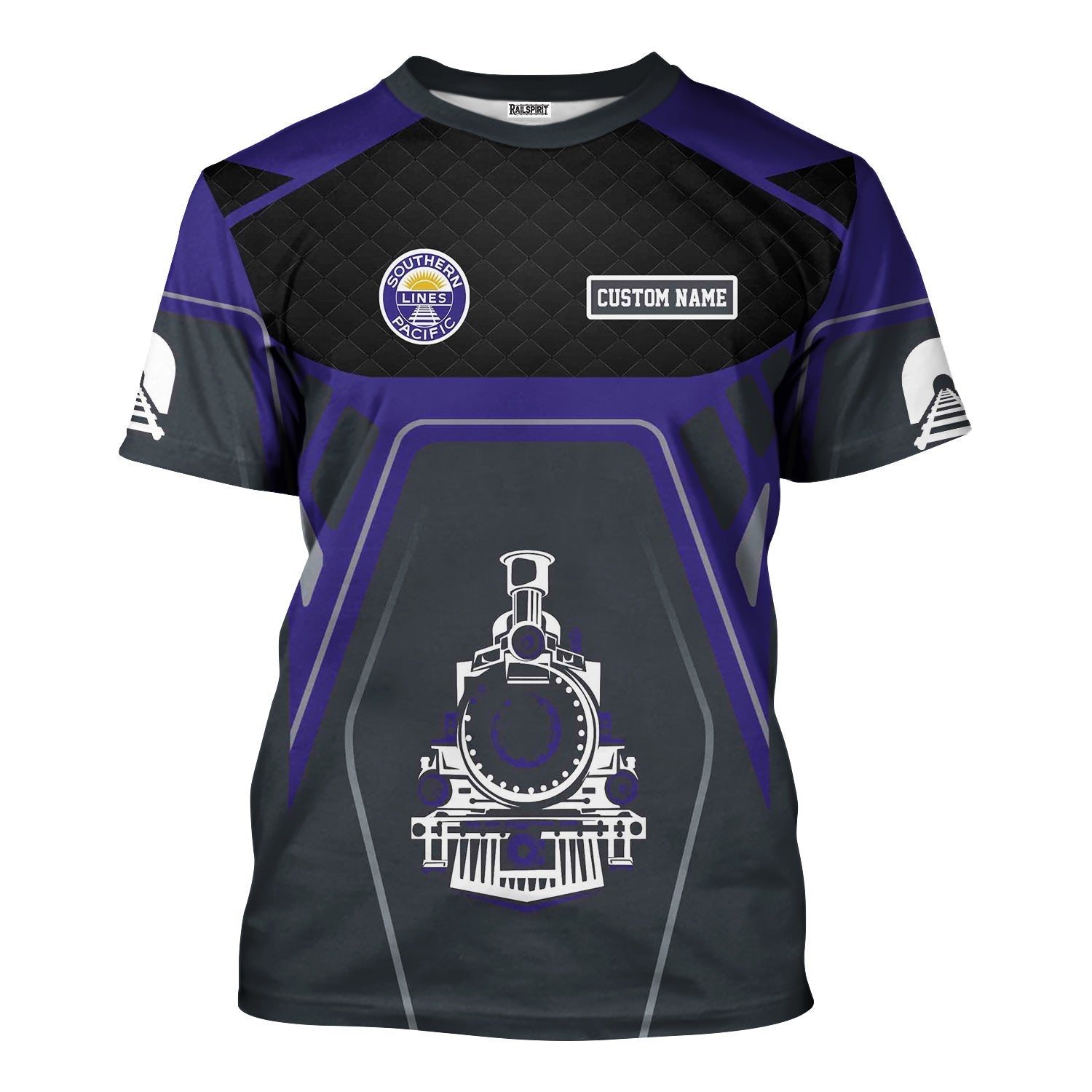 Railspirit Personalized Southern Pacific Railroad T-Shirt Steam Locomotive Engine Graphic Train Shirt All Over Print