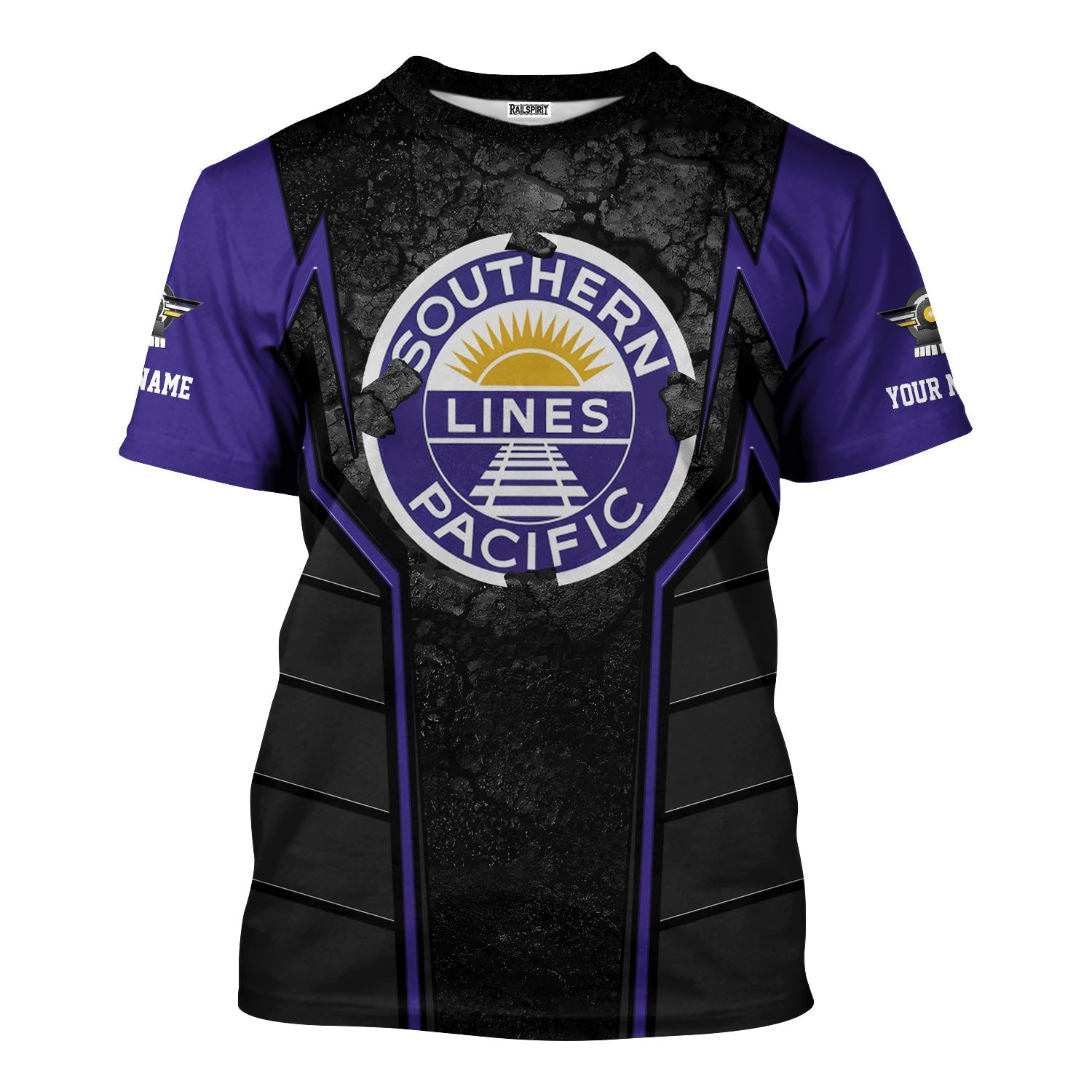 Railspirit Personalized Southern Pacific Railroad T-Shirt Cracked Metal Design Train Shirt for Rail Enthusiasts