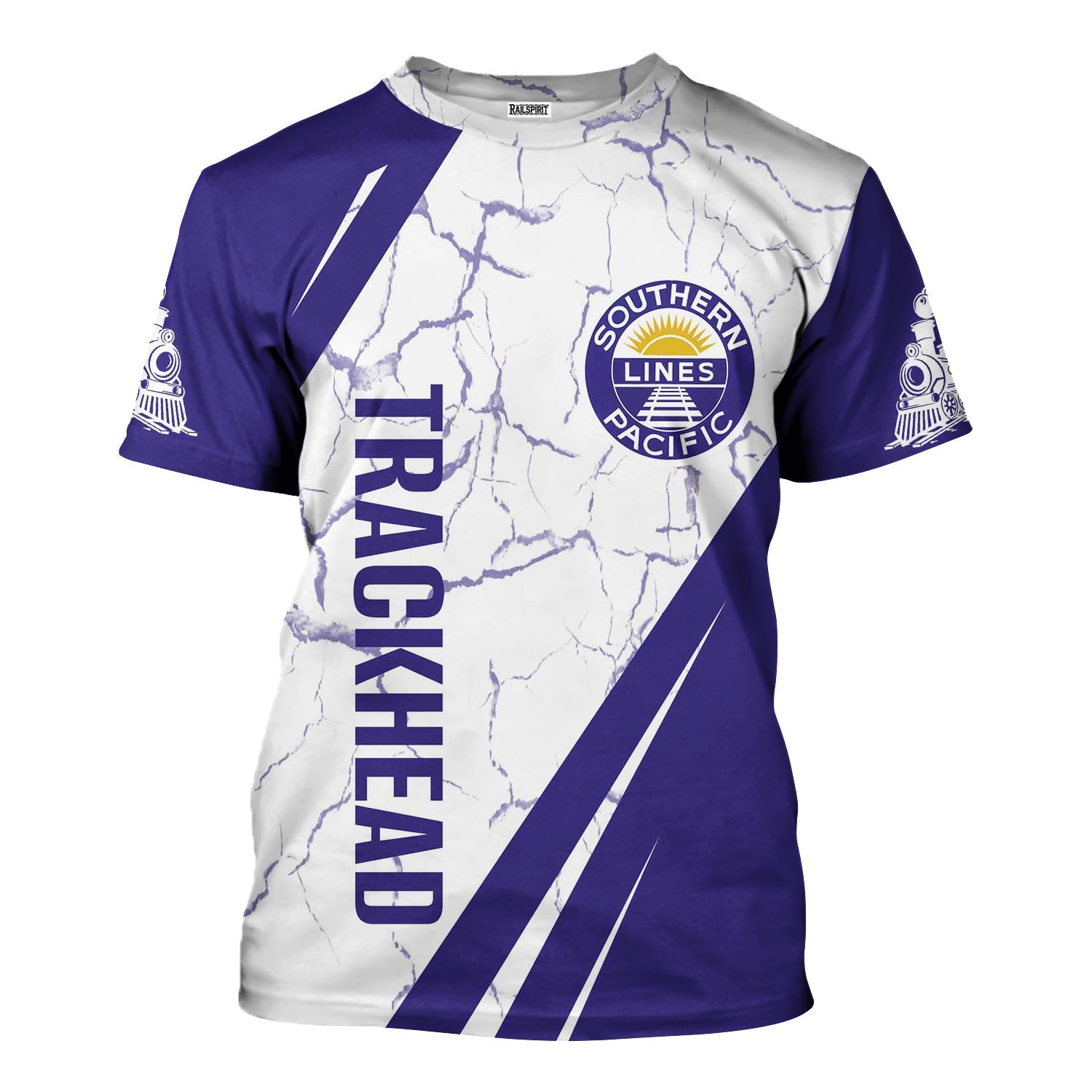 Railspirit Personalized Southern Pacific Railroad T-Shirt Crackle Texture Style Shirt For Trackhead