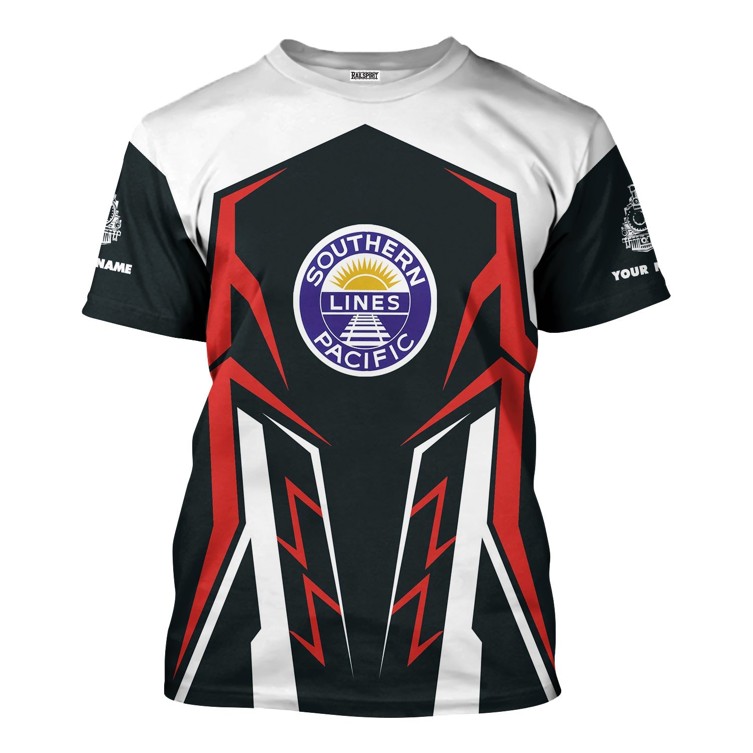 Railspirit Personalized Southern Pacific Railroad T-Shirt Futuristic Design with Custom Job Train Shirt