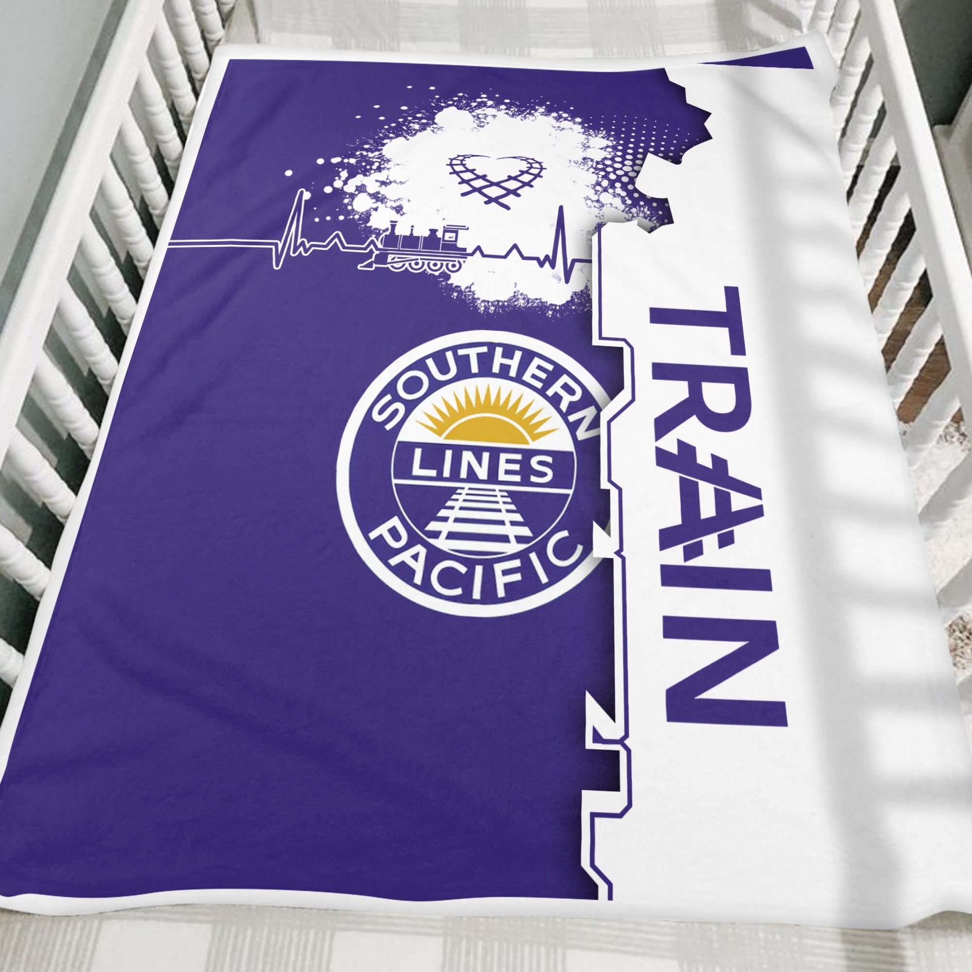 Railspirit Southern Pacific Railroad Blanket Engine Heartbeat and Track Love Style Blanket Gift Idea For Train Lovers