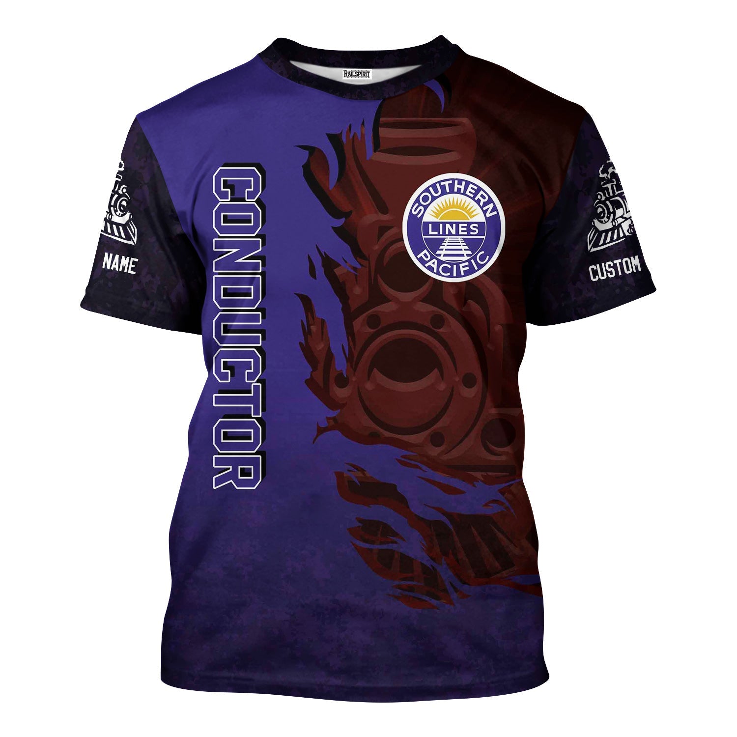 Railspirit Personalized Southern Pacific Railroad T-Shirt Blazing Style with Custom Position Train Shirt