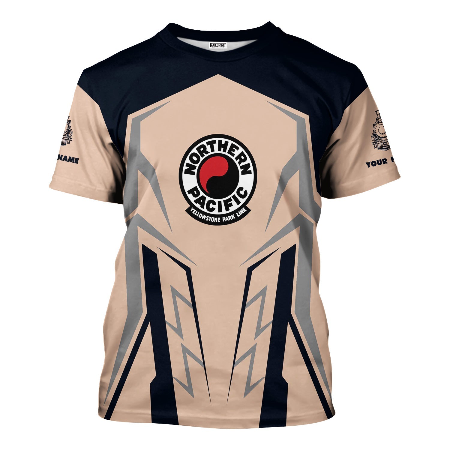Railspirit Personalized Northern Pacific Railway T-Shirt Futuristic Design with Custom Job Train Shirt