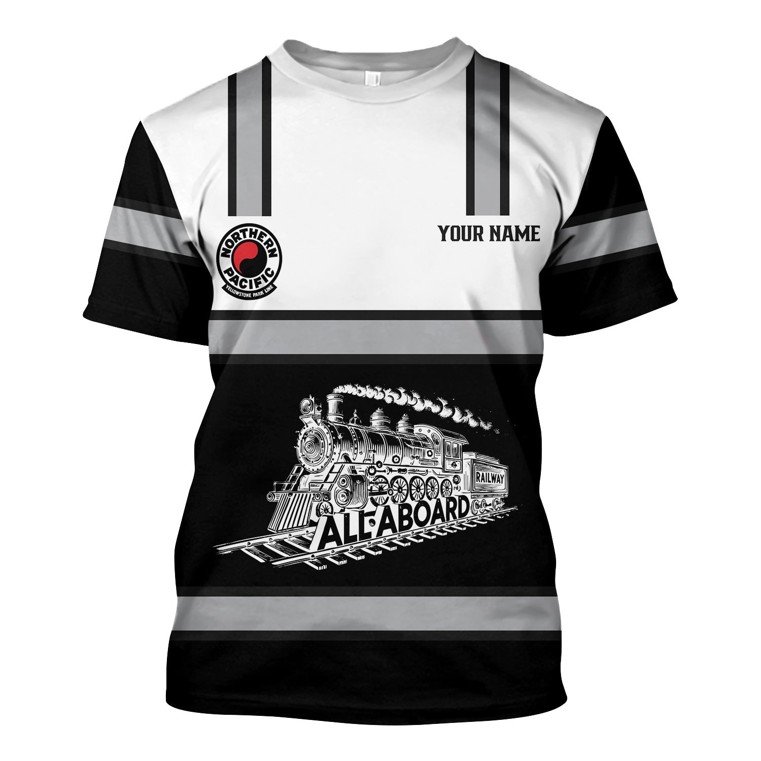 Railspirit Custom Name Northern Pacific Railway T Shirt Eat Train Sleep Repeat Printed Train Shirt