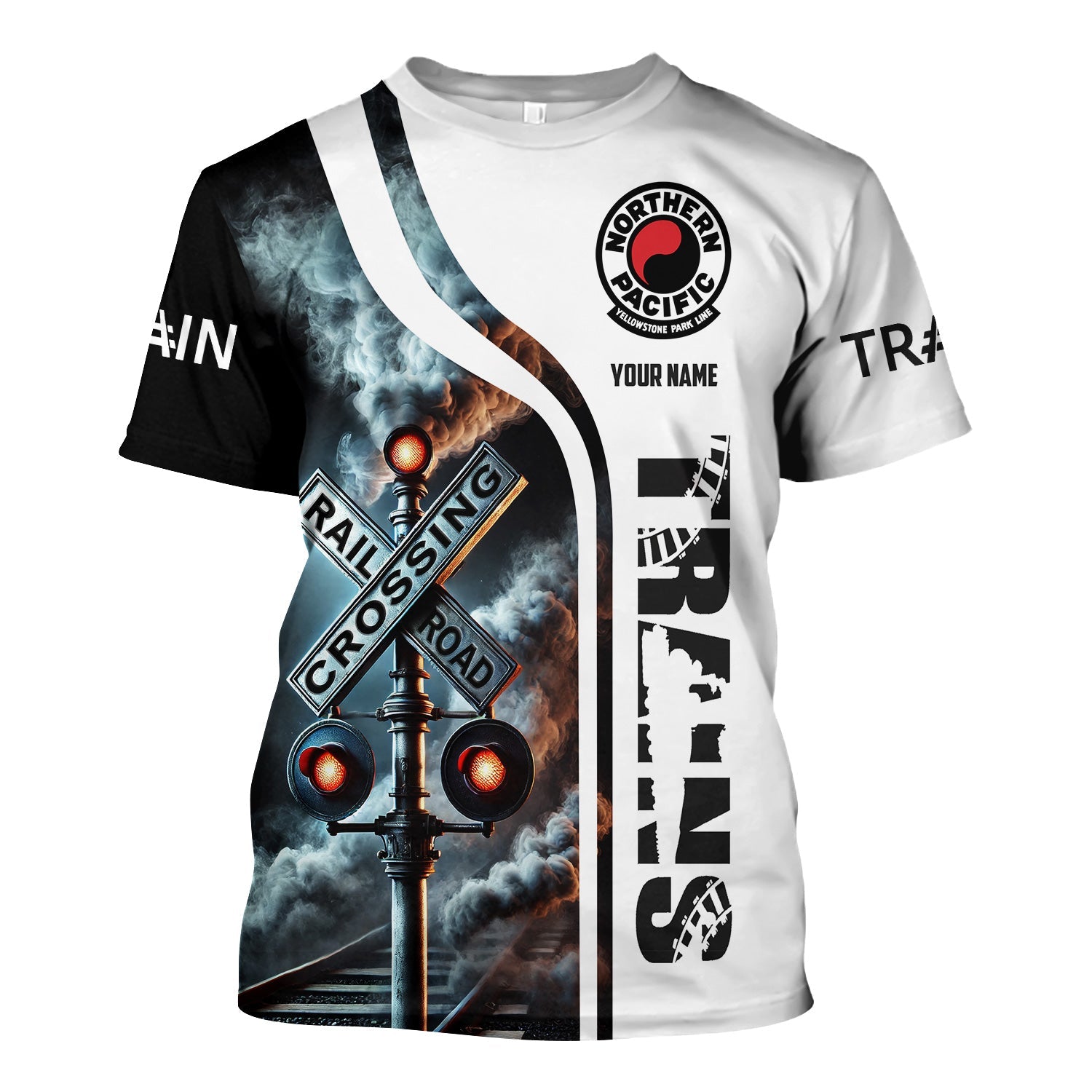 Railspirit Custom Name Northern Pacific Railway T Shirt Railroad Crossing Sign Train Shirt All Over Print