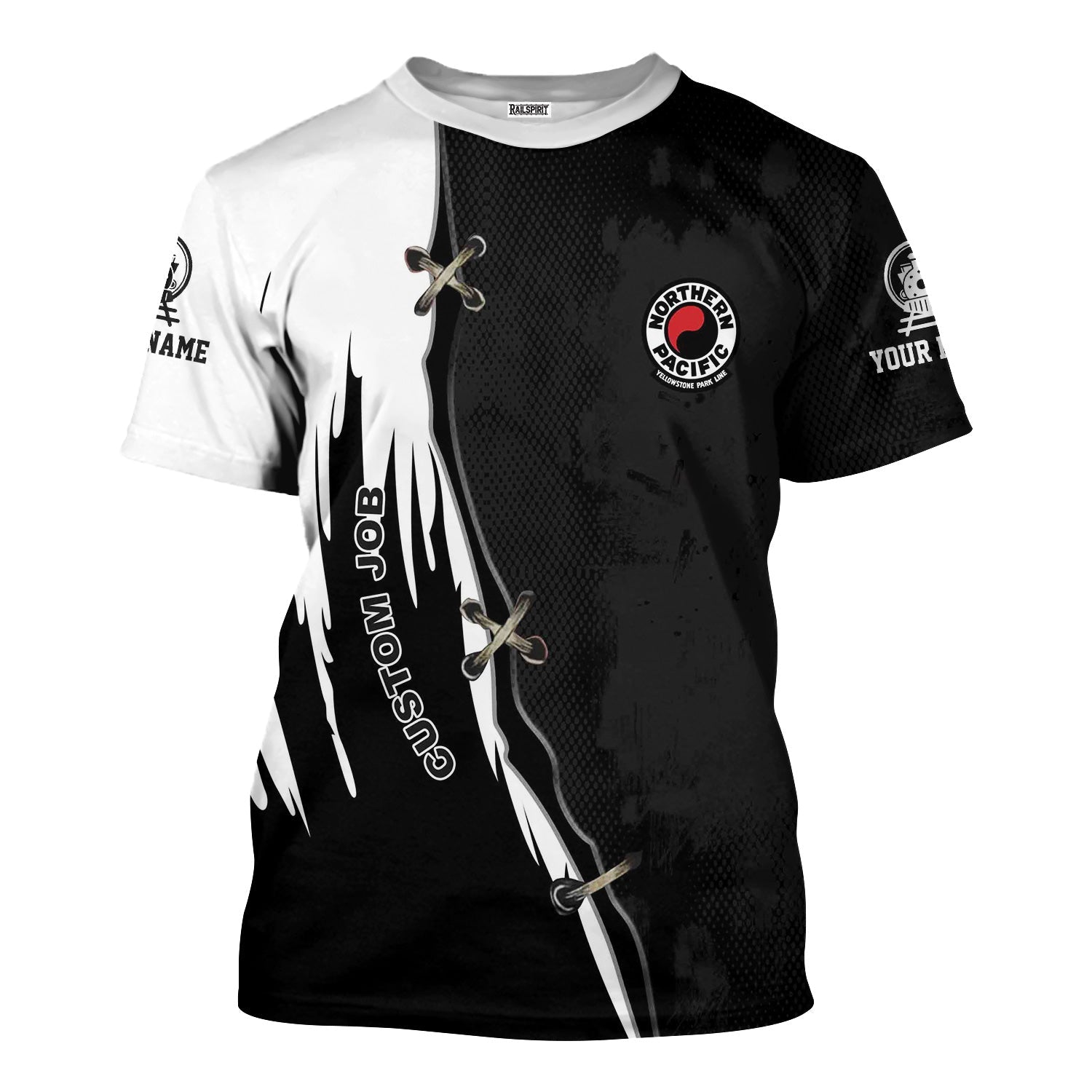 Railspirit Personalized Northern Pacific Railway T-Shirt Retro Stitches Design with Custom Position Train Shirt