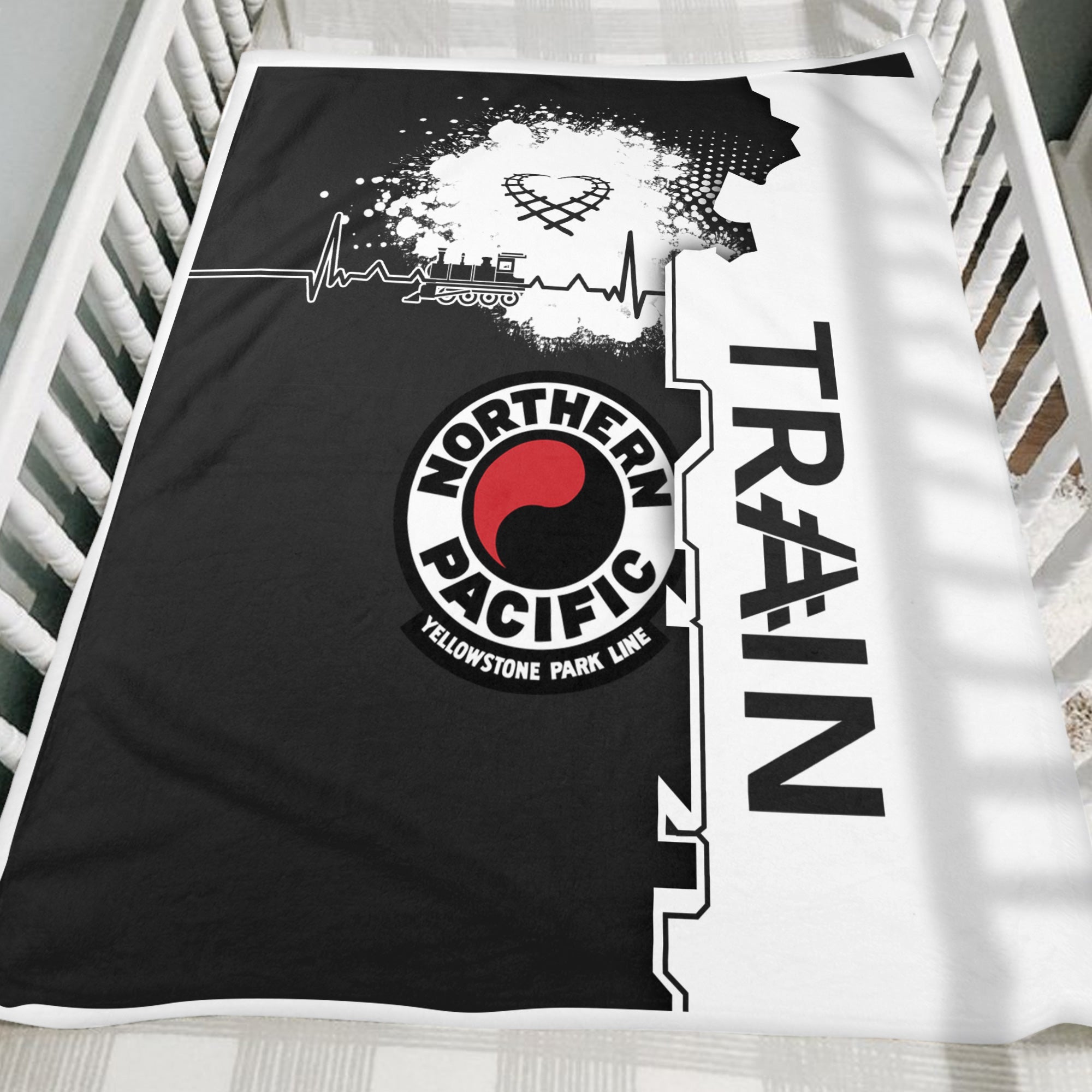 Railspirit Northern Pacific Railway Blanket Engine Heartbeat and Track Love Style Blanket Gift Idea For Train Lovers