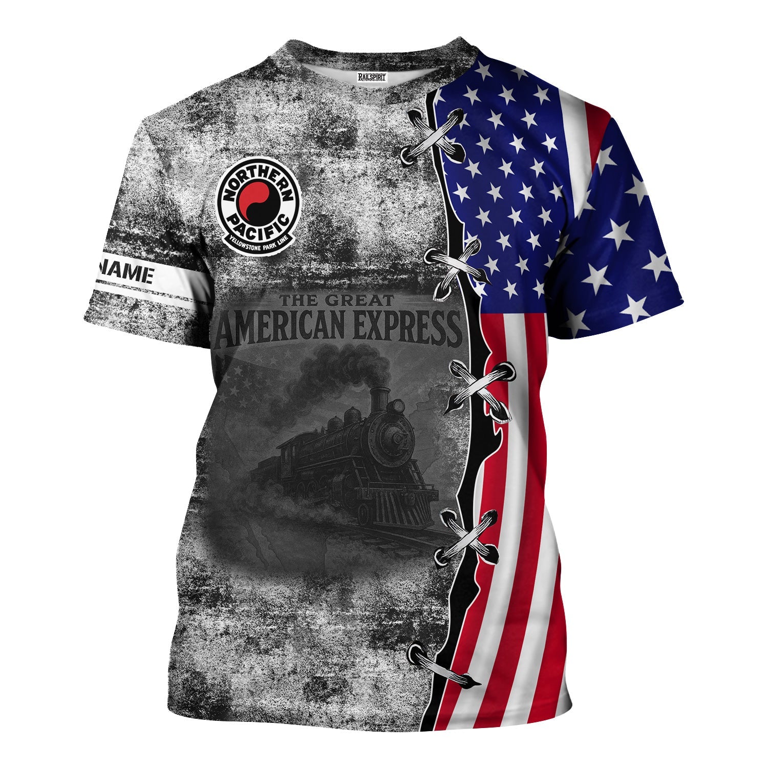 Railspirit Personalized Northern Pacific Railway T-Shirt Retro American Express Train With USA Flag Shirt