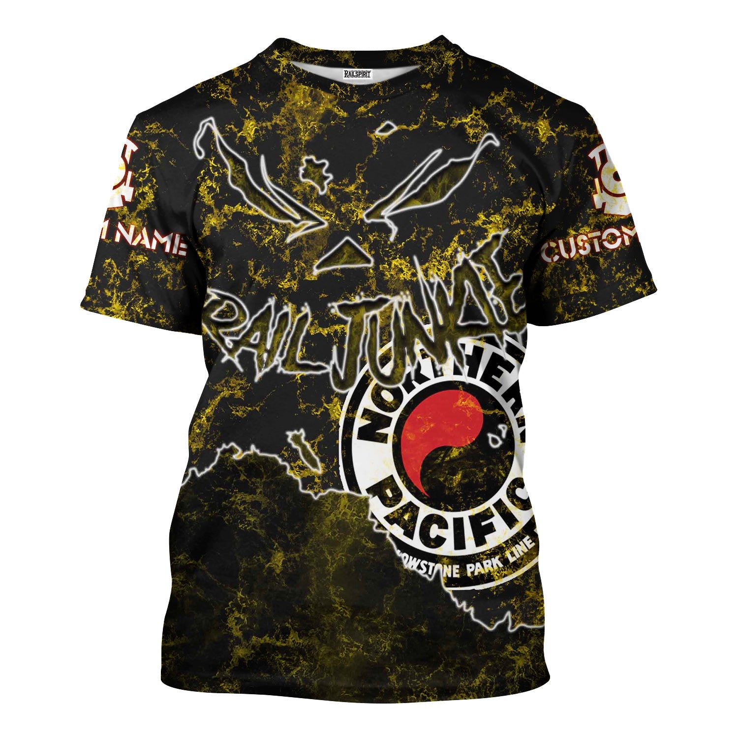 Railspirit Personalized Northern Pacific Railway T-Shirt Torn Graphic Style Train Shirt For Rail Junkie