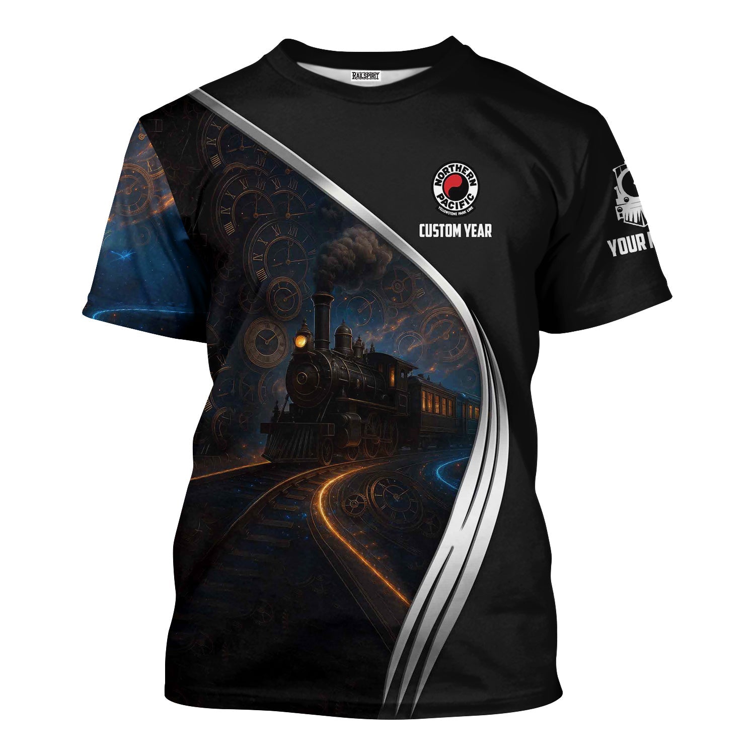 Railspirit Personalized Northern Pacific Railway T-Shirt Steampunk Locomotive with Custom Year Train Shirt