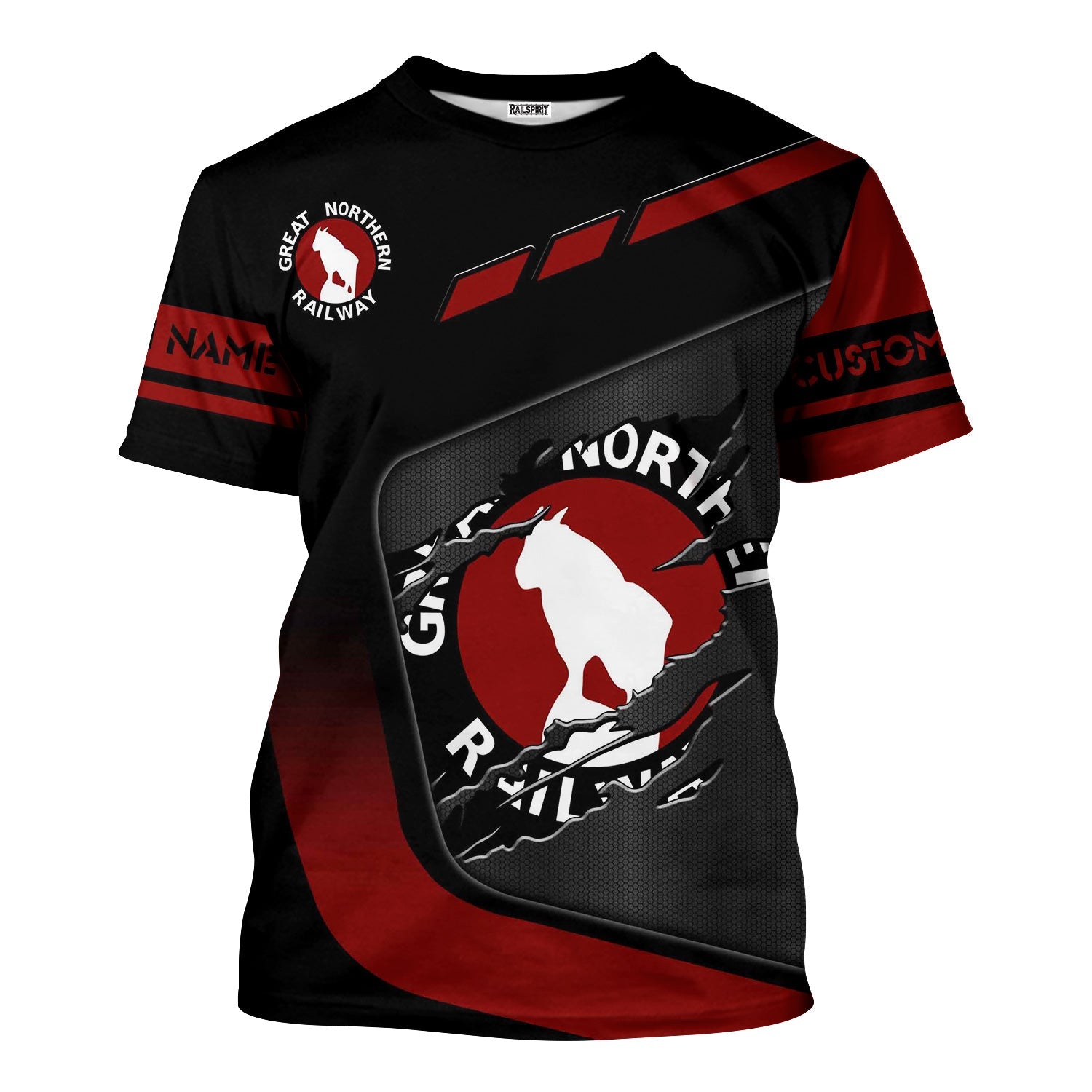 Railspirit Personalized Great Northern Railway T-Shirt Ripped Texture Style GNR Train Shirt For Railroad Fanatic