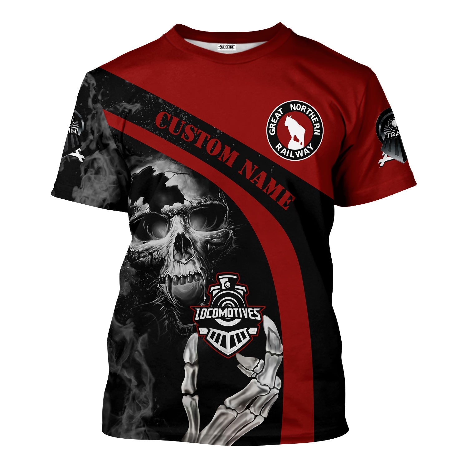 Railspirit Personalized Great Northern Railway T-Shirt Flame Skull Design GNR Train Shirt for Locomotive Fans