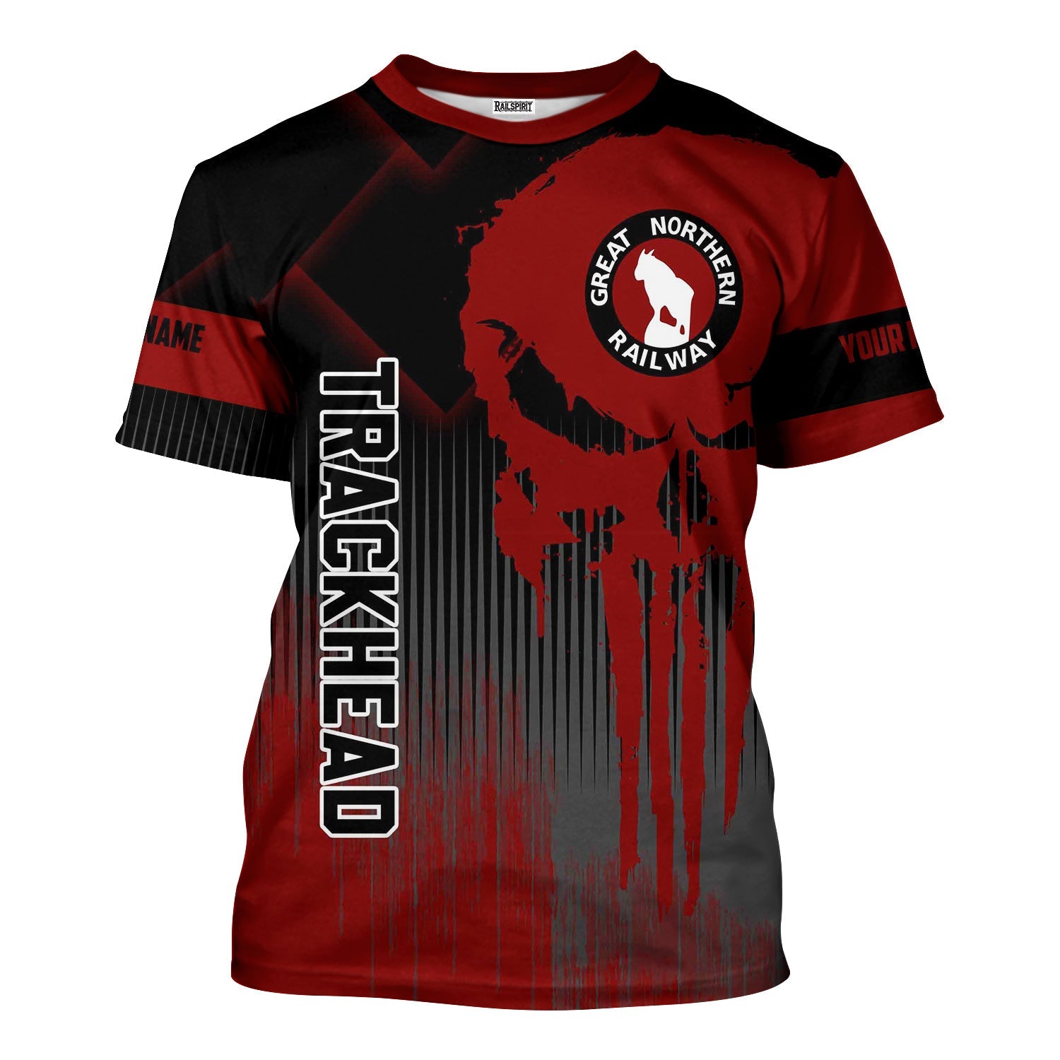 Railspirit Personalized Great Northern Railway T-Shirt Skull Design with Custom Job GNR Train Shirt for Trackhead Crew
