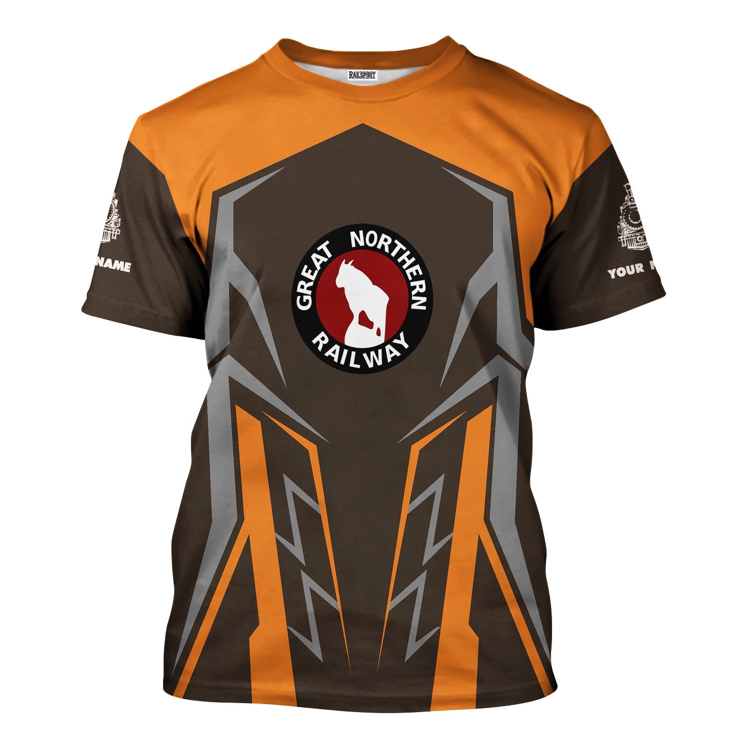 Railspirit Personalized Great Northern Railway T-Shirt Futuristic Design with Custom Job GNR Train Shirt