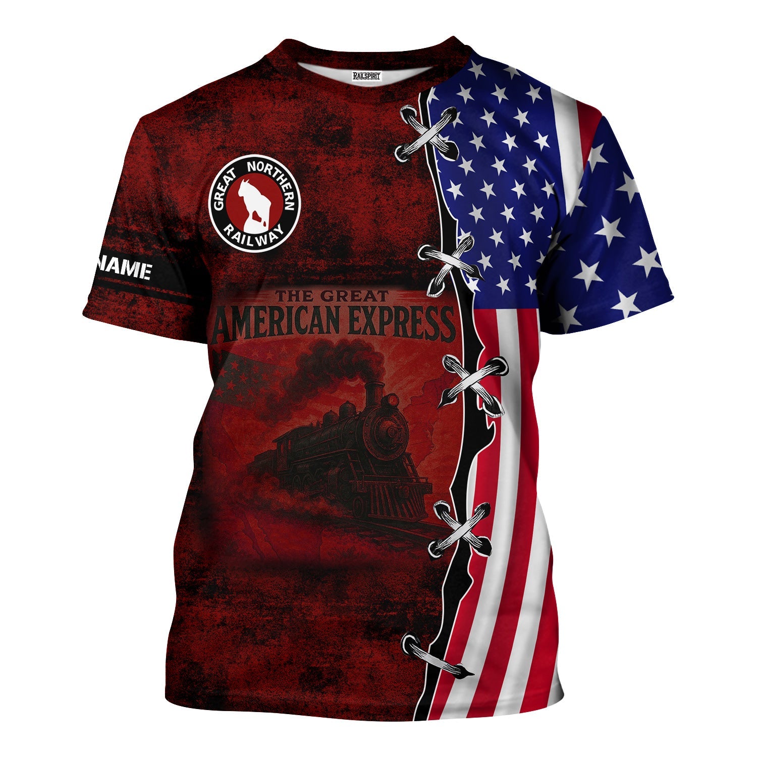 Railspirit Personalized Great Northern Railway T-Shirt Retro American Express Train With USA Flag GNR Shirt