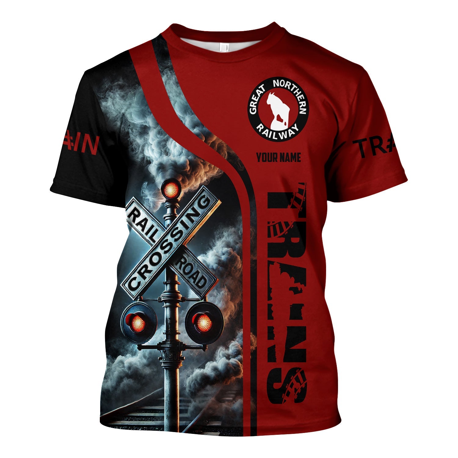 Railspirit Custom Name Great Northern Railway T Shirt Railroad Crossing Sign Train Shirt All Over Print