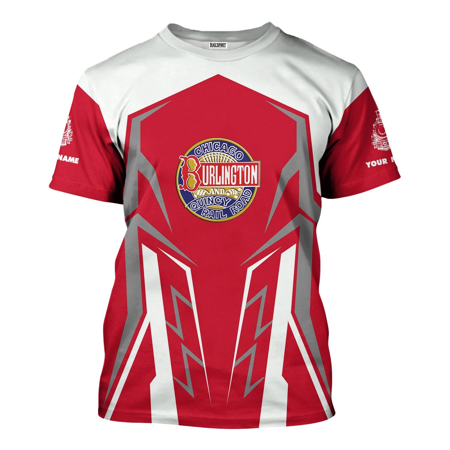 Railspirit Personalized Chicago, Burlington and Quincy Railroad T-Shirt Futuristic Design with Custom Job Train Shirt