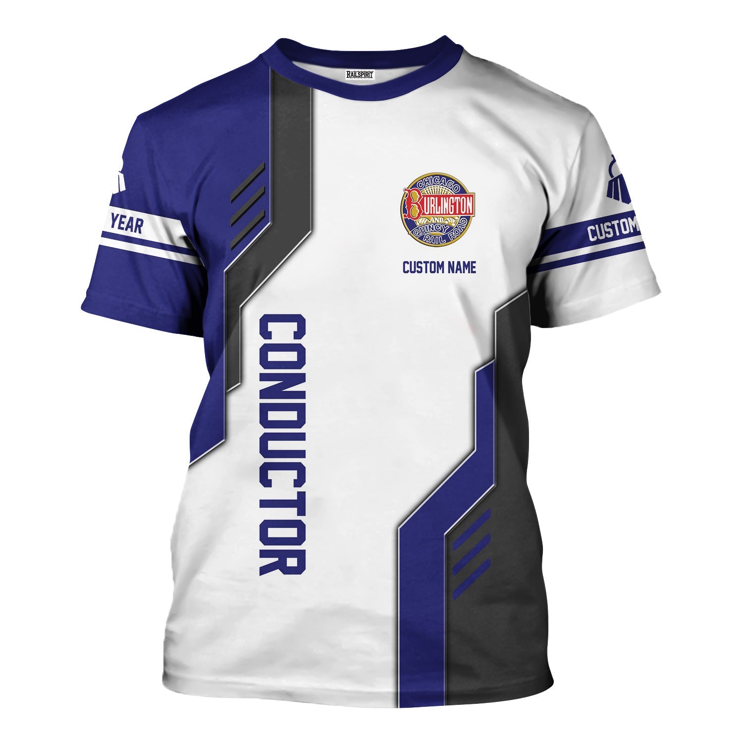 Railspirit Personalized Chicago, Burlington and Quincy Railroad T-Shirt Unique Railway Style with Custom Job Train Shirt