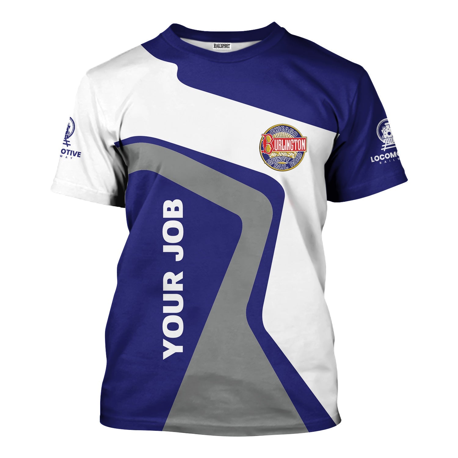 Railspirit Personalized Chicago, Burlington and Quincy Railroad T-Shirt Unique Design with Custom Job Position Train Shirt