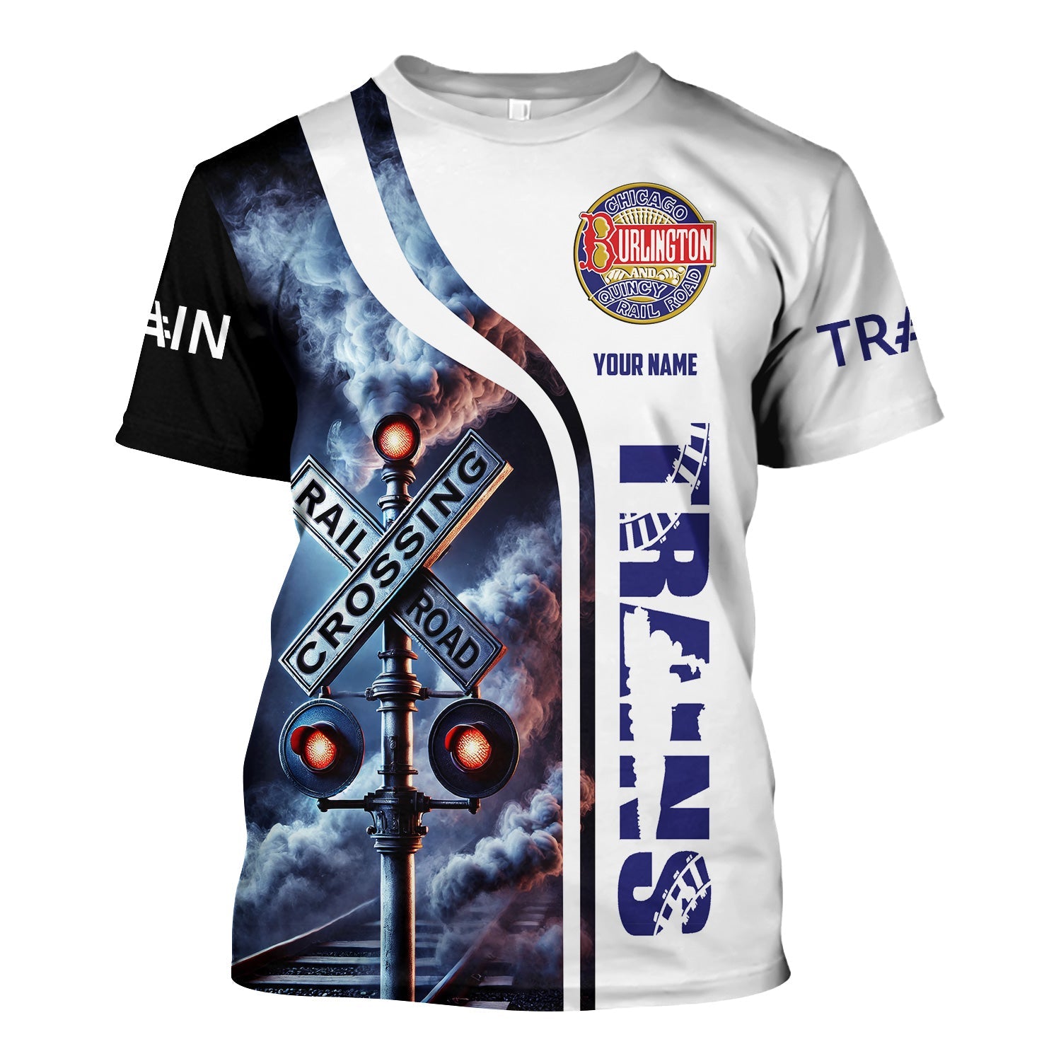 Railspirit Custom Name Chicago, Burlington and Quincy Railroad T Shirt One Track Mind American Locomotive Train Shirt All Over Print